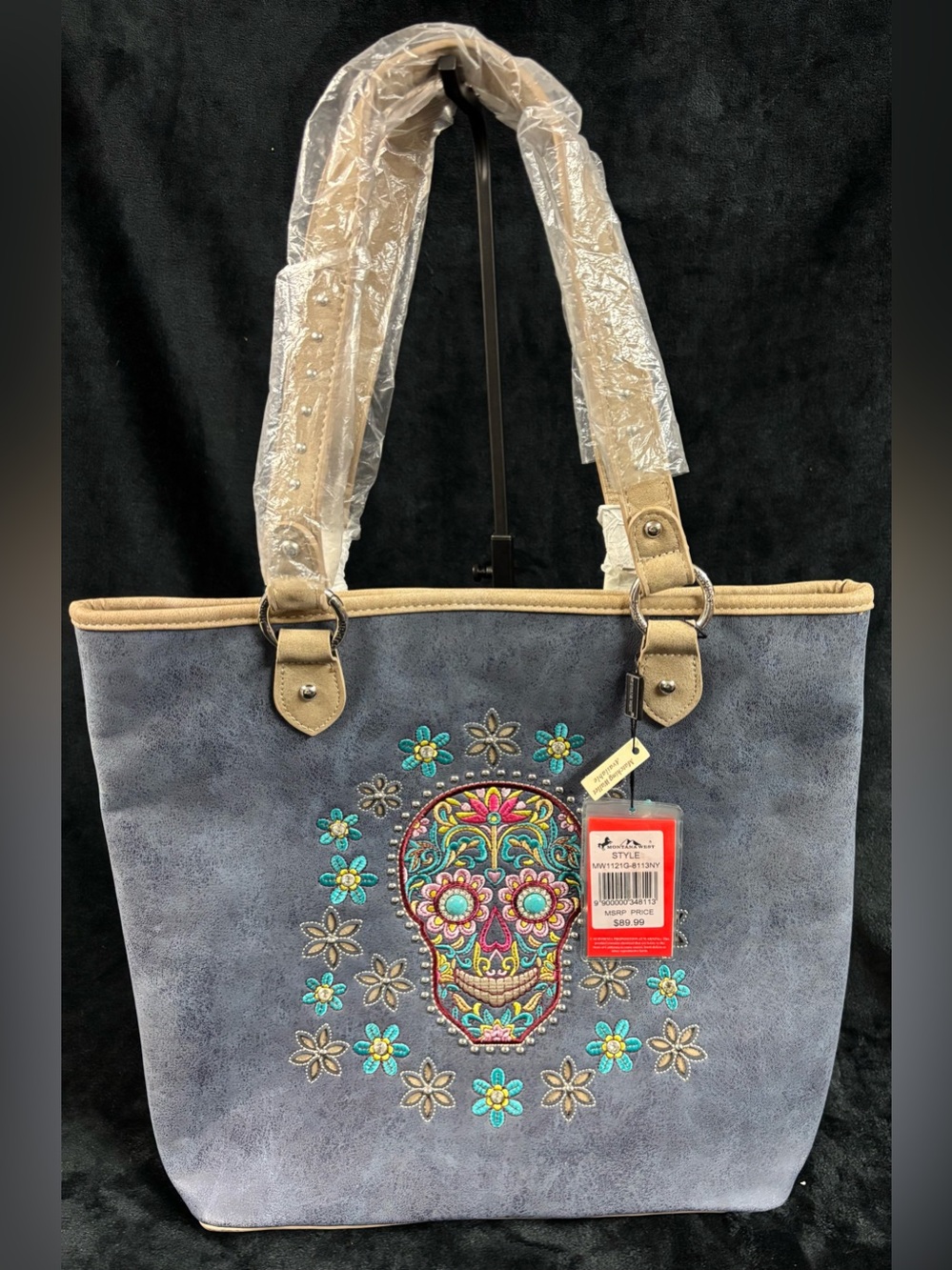 Montana West Sugar Skull Embroidered Tote Bag NWT Western Bling